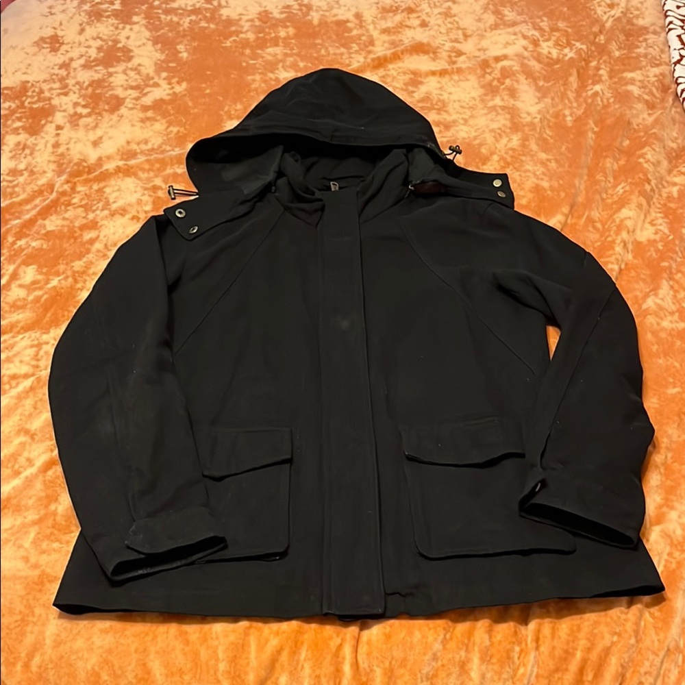 Black Utility Jacket with Hood and Heavy-Weight Material